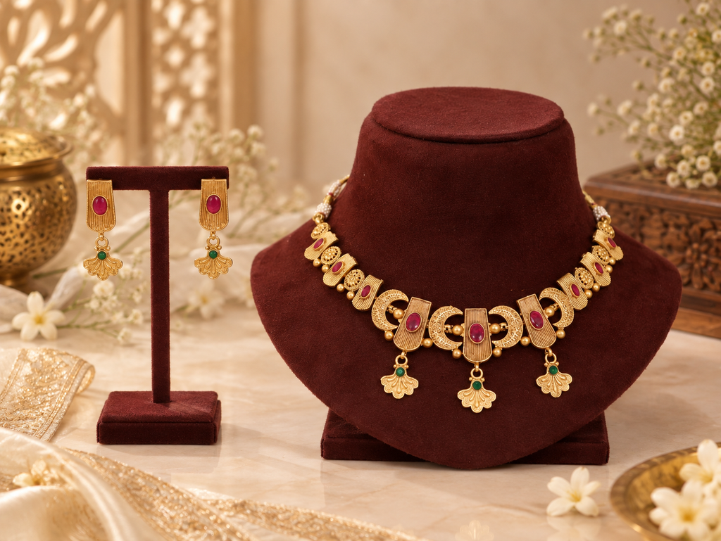 Antique Design copper based metal with Rani green stones.