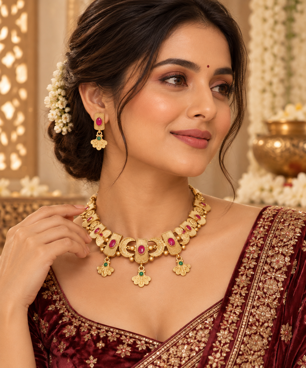 Antique Design copper based metal with Rani green stones.