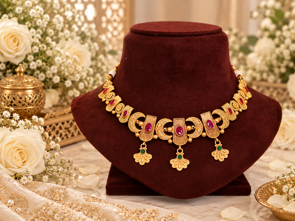 Antique Design copper based metal with Rani green stones.