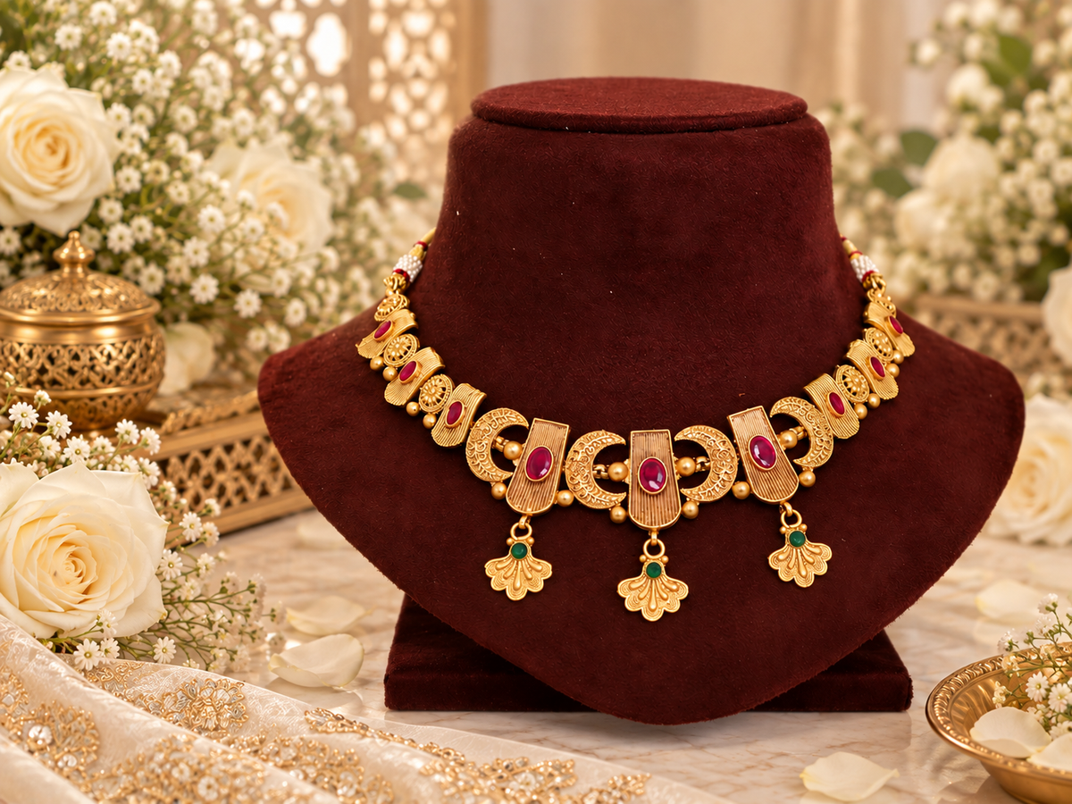 Antique Design copper based metal with Rani green stones.