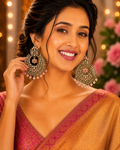 Designer Kundan AD Baby pink color pearls Copper based Ear rings.