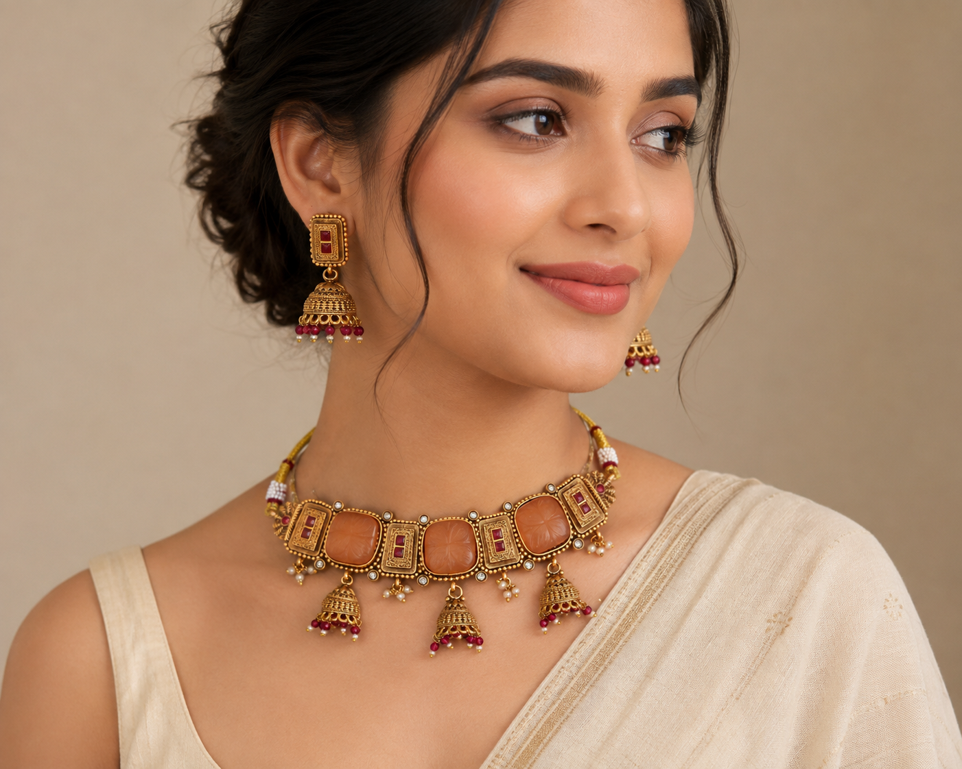 Designer Moissanite Copper Light Brown AD Set
