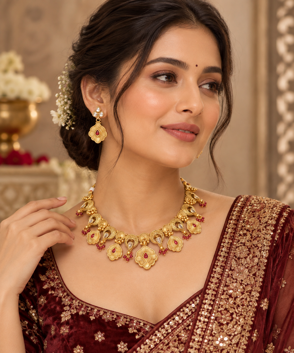 Designer rajwadi polished Copper based necklace set.