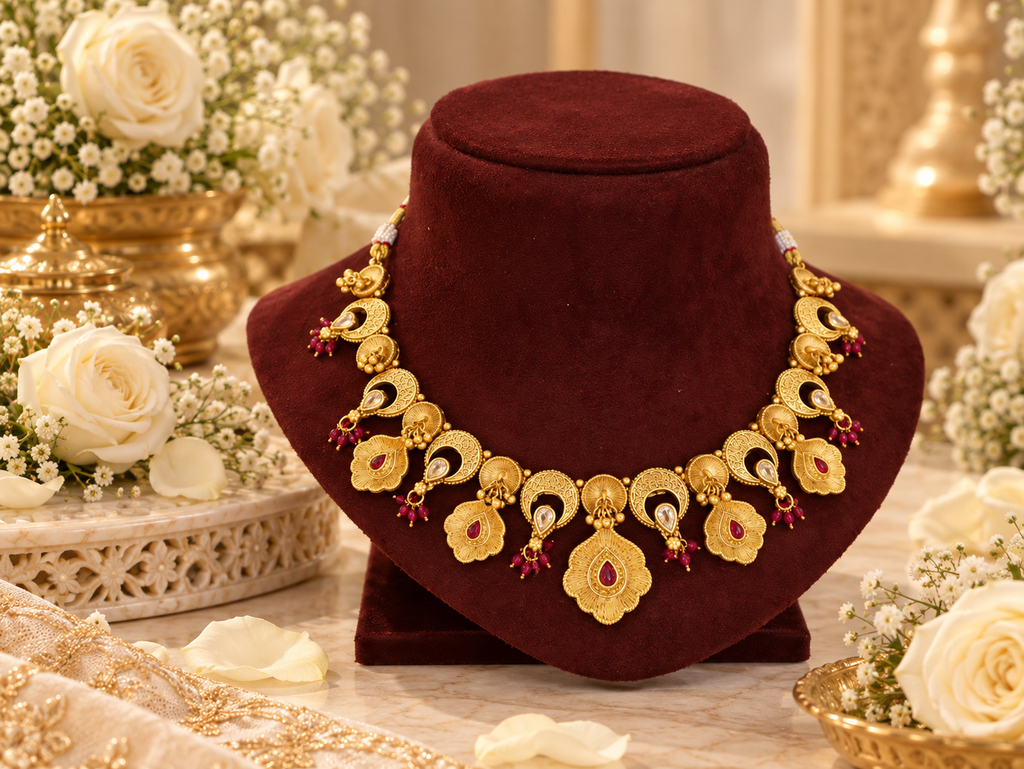 Designer rajwadi polished Copper based necklace set.