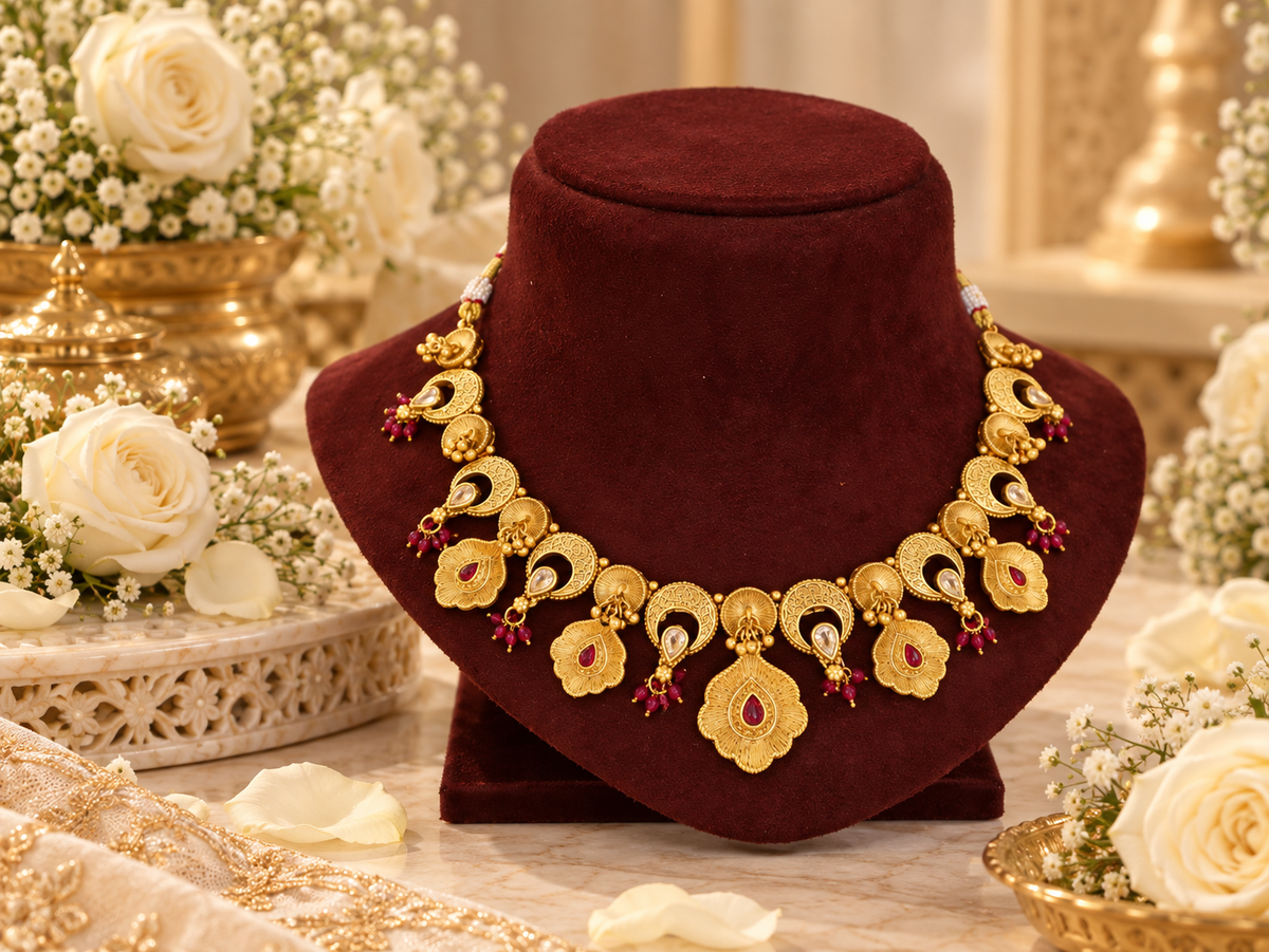 Designer rajwadi polished Copper based necklace set.