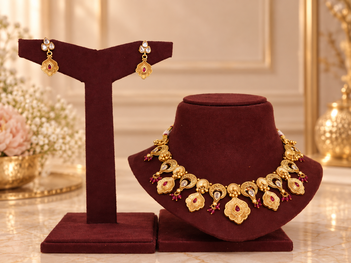 Designer rajwadi polished Copper based necklace set.