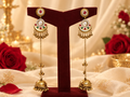 Kashmiri ear rings with Zink metal & pearls with red & green Stones.
