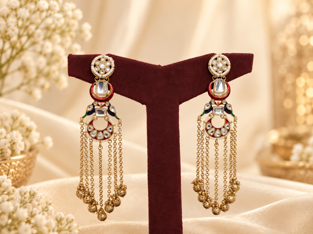 Light weight copper based Kashmiri Jhumki with Peacock design.