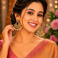 Unique Copper Based AD with Rani & Champagne color pearls Ear rings.